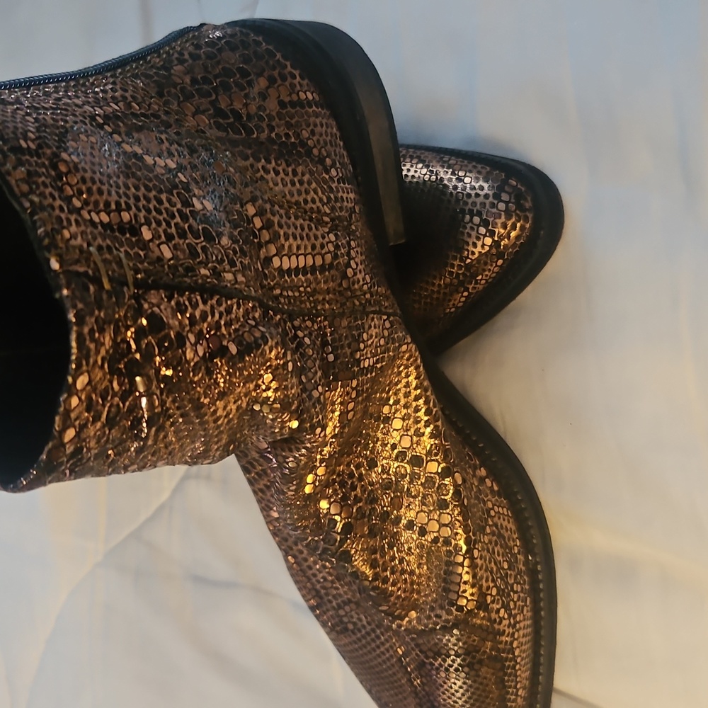Free People Snakeskin leather  Bronze Ankle Boots